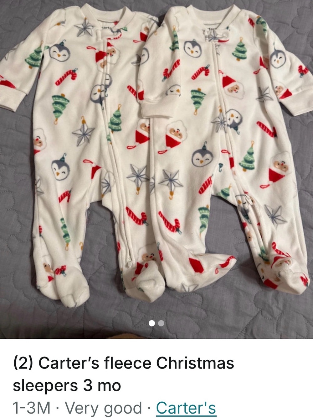 Carter's White Fleece Christmas One-Piece Sleeper - Holiday Print 3mo